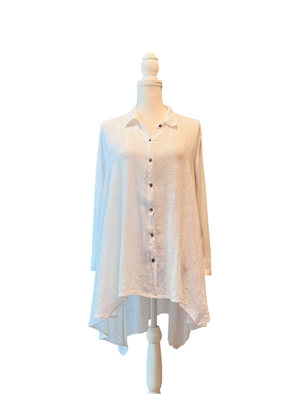 XCVI White Button-Front High-Low Tunic Shirt Size Small